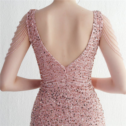Backed Beaded Formal Dress