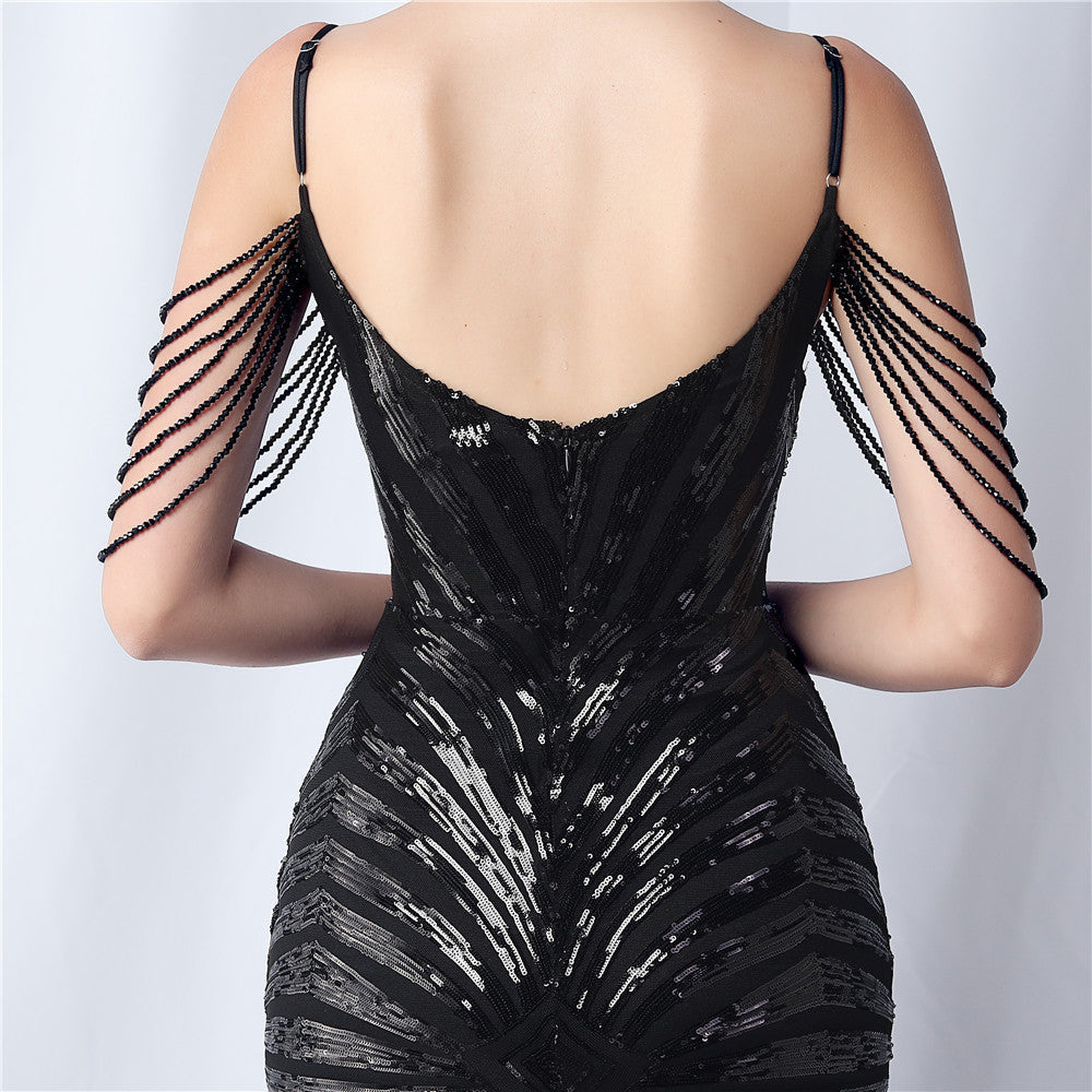 Beaded Halter Formal Dress