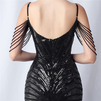 Beaded Halter Formal Dress