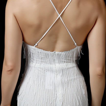 Silk Thread Fringe Beaded Formal Dresses