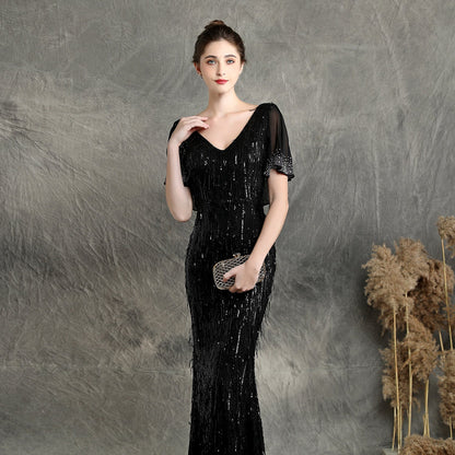 Silk Fringe Beaded Formal Dress