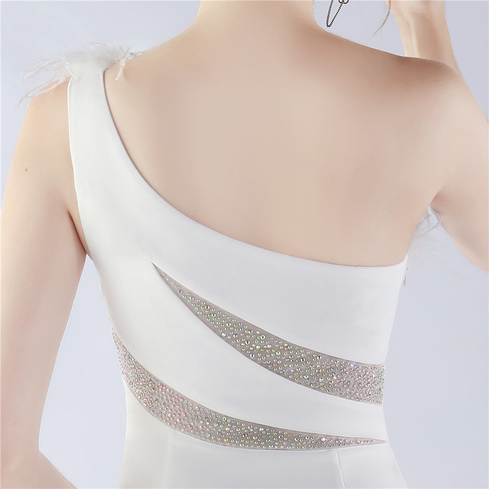 Fur Rhinestone Formal Dress