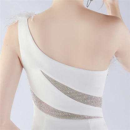 Fur Rhinestone Formal Dress
