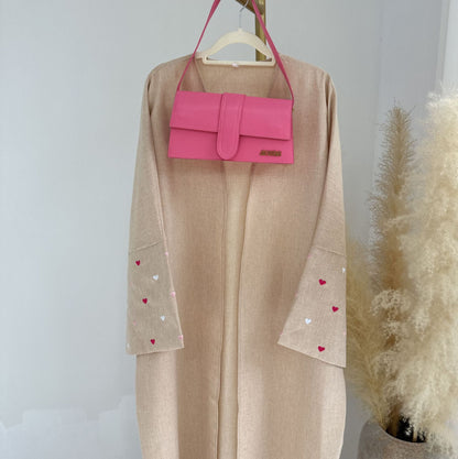 2pcs Set Heart Embroidered Cardigan Robe and Love Hijab