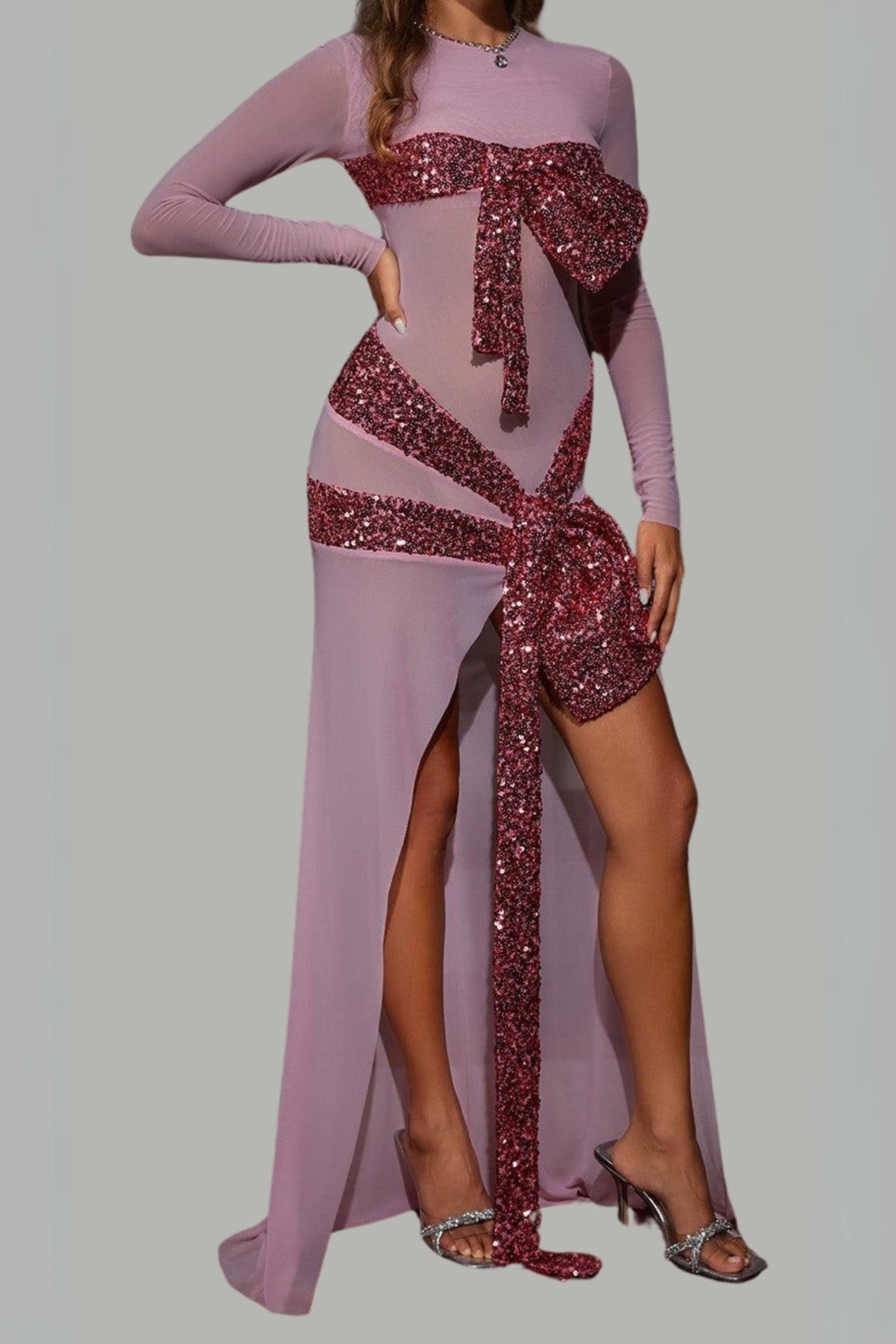 Abito con paillettes e fiocco a maniche lunghe Zachary