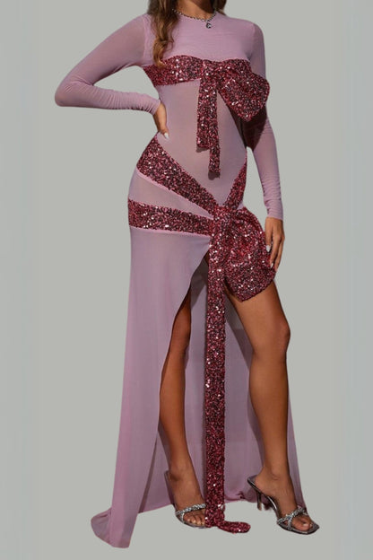 Zachary Long Sleeve Bow Sequin Dress