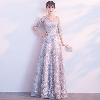 Queena Champagne elegant long evening gown suitable for banquets Maxi Dress