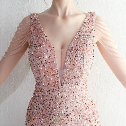 Backed Beaded Formal Dress