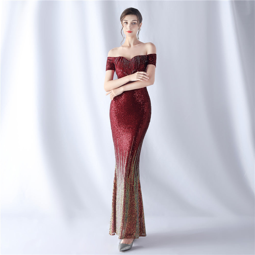 Gradient Beaded Formal Dress
