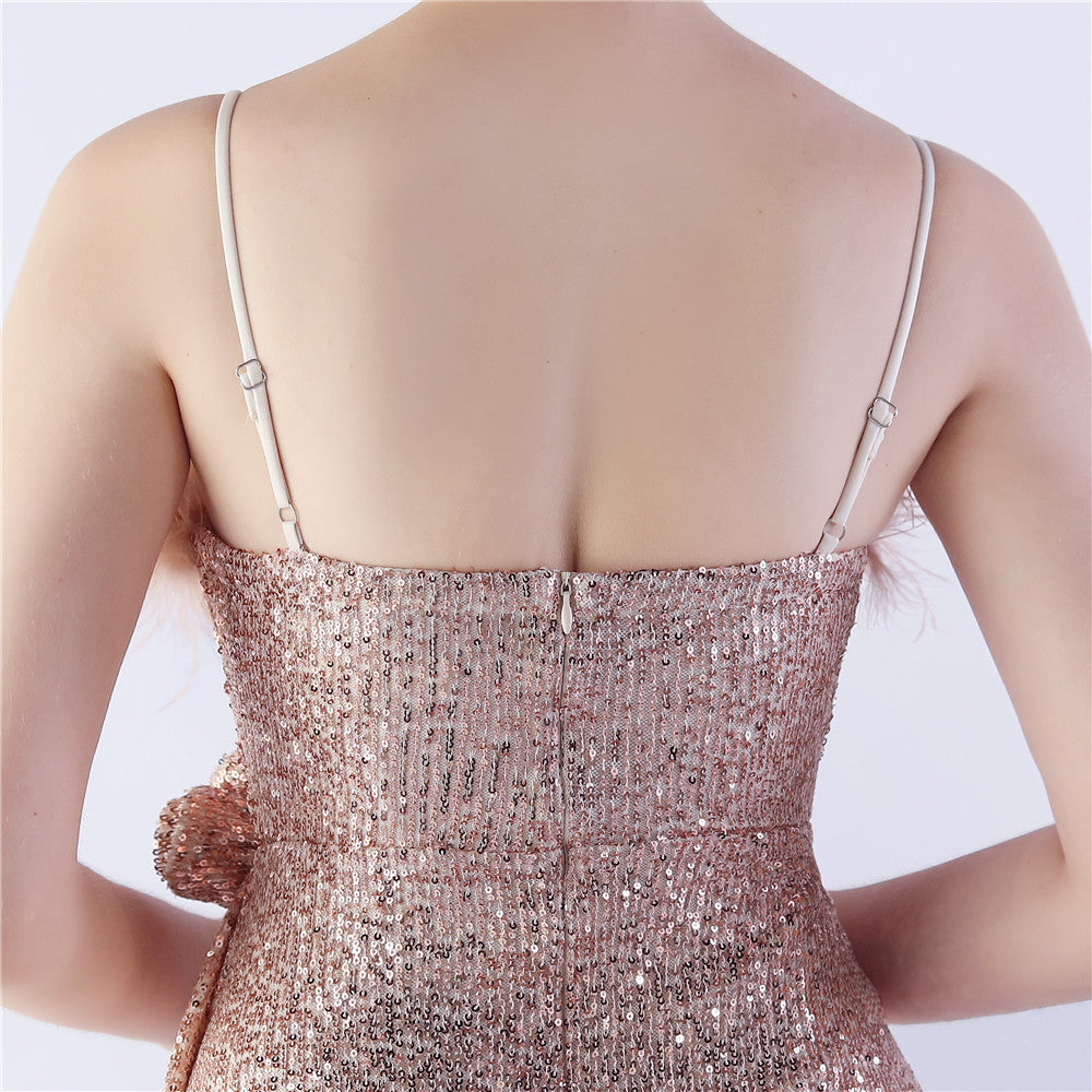 Fur Crafted Flower Formal Dress
