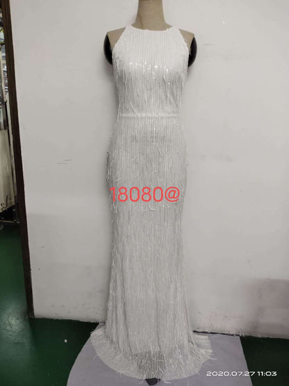Silk Thread Fringe Beaded Formal Dresses