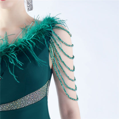 Fur Slant Neck One Shoulder Formal Dress