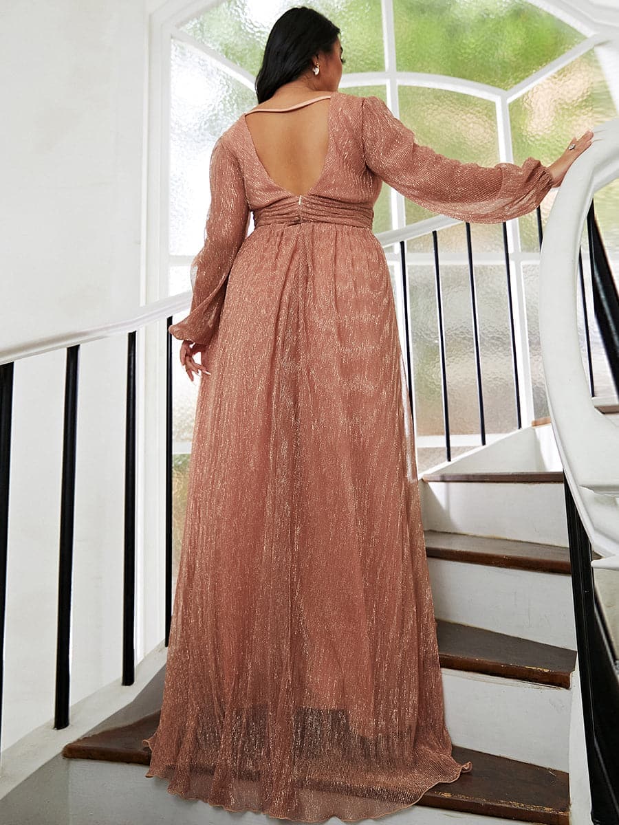 Plus Size Backless V Neck Tulle Maxi Dress
