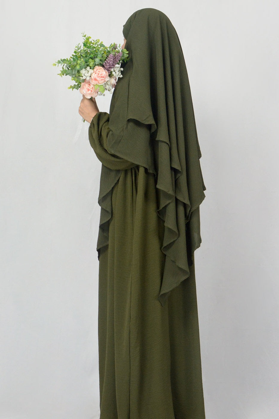 Crepe Abaya with Pockets + Layered Khimar Set