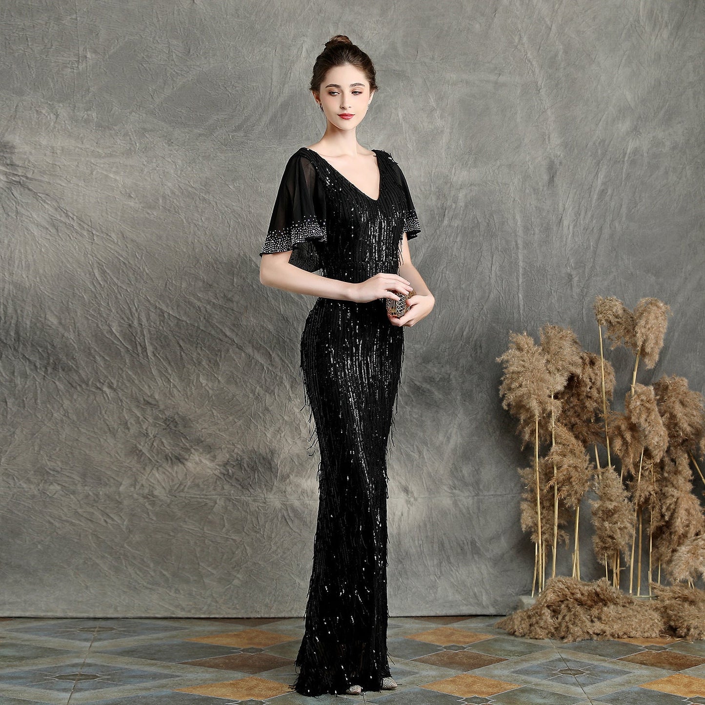 Silk Fringe Beaded Formal Dress