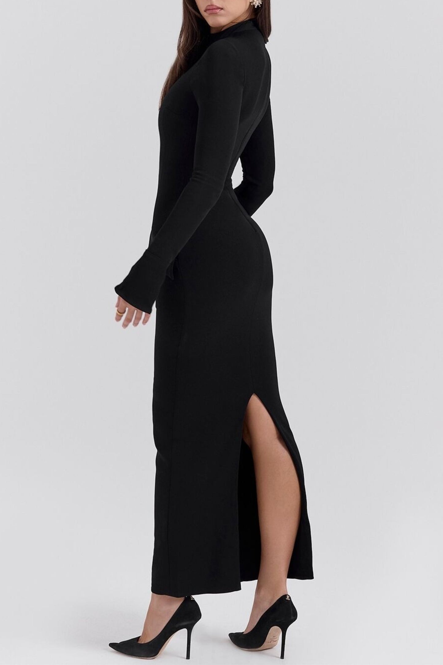 Long sleeve bandage maxi dress in black