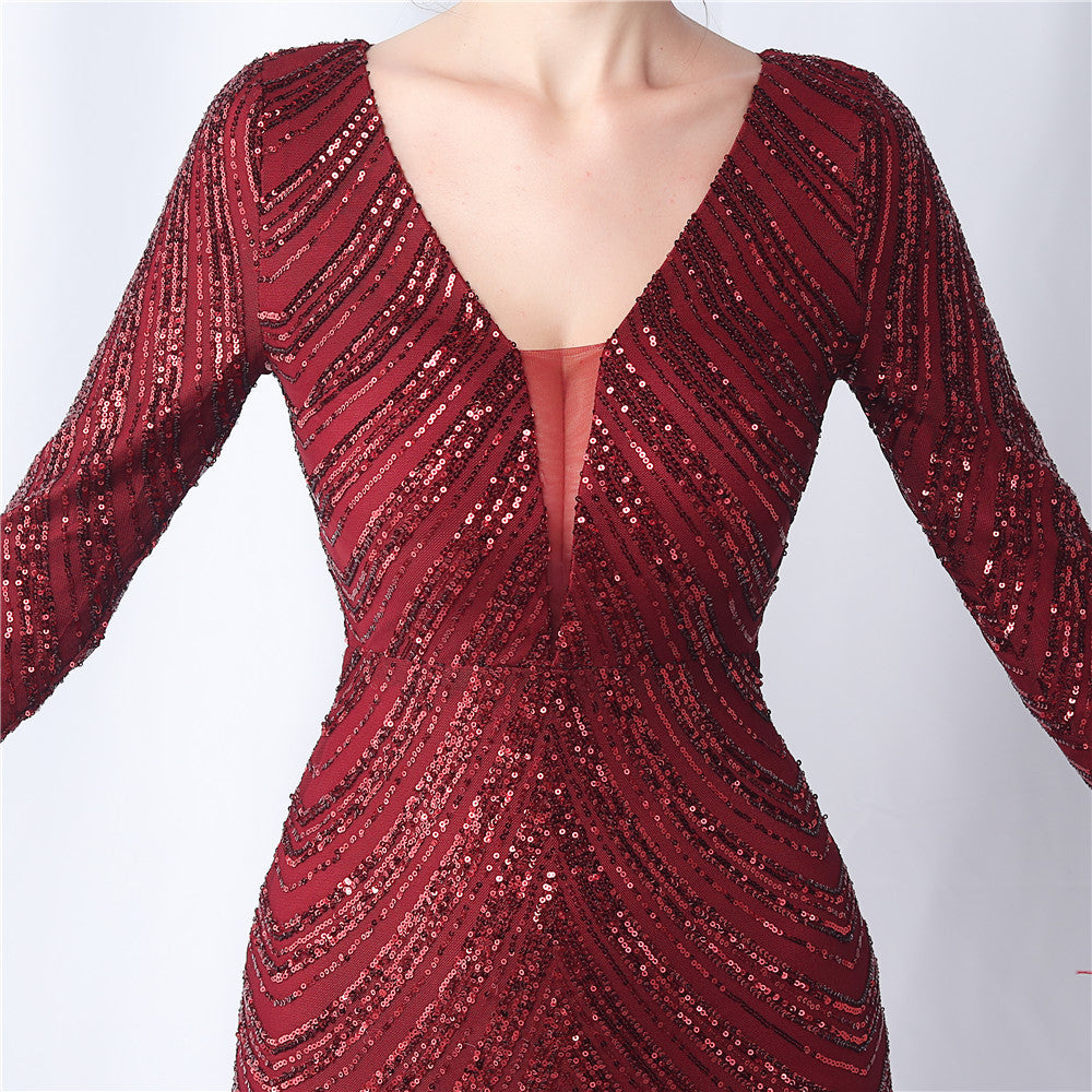 Ostrich Fur Long Sleeve Formal Dress