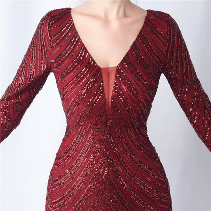Ostrich Fur Long Sleeve Formal Dress