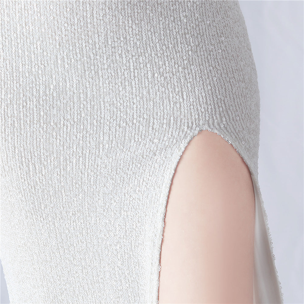 Ostrich Wave Beaded Formal Dress