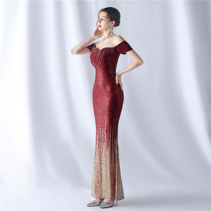 Gradient Beaded Formal Dress