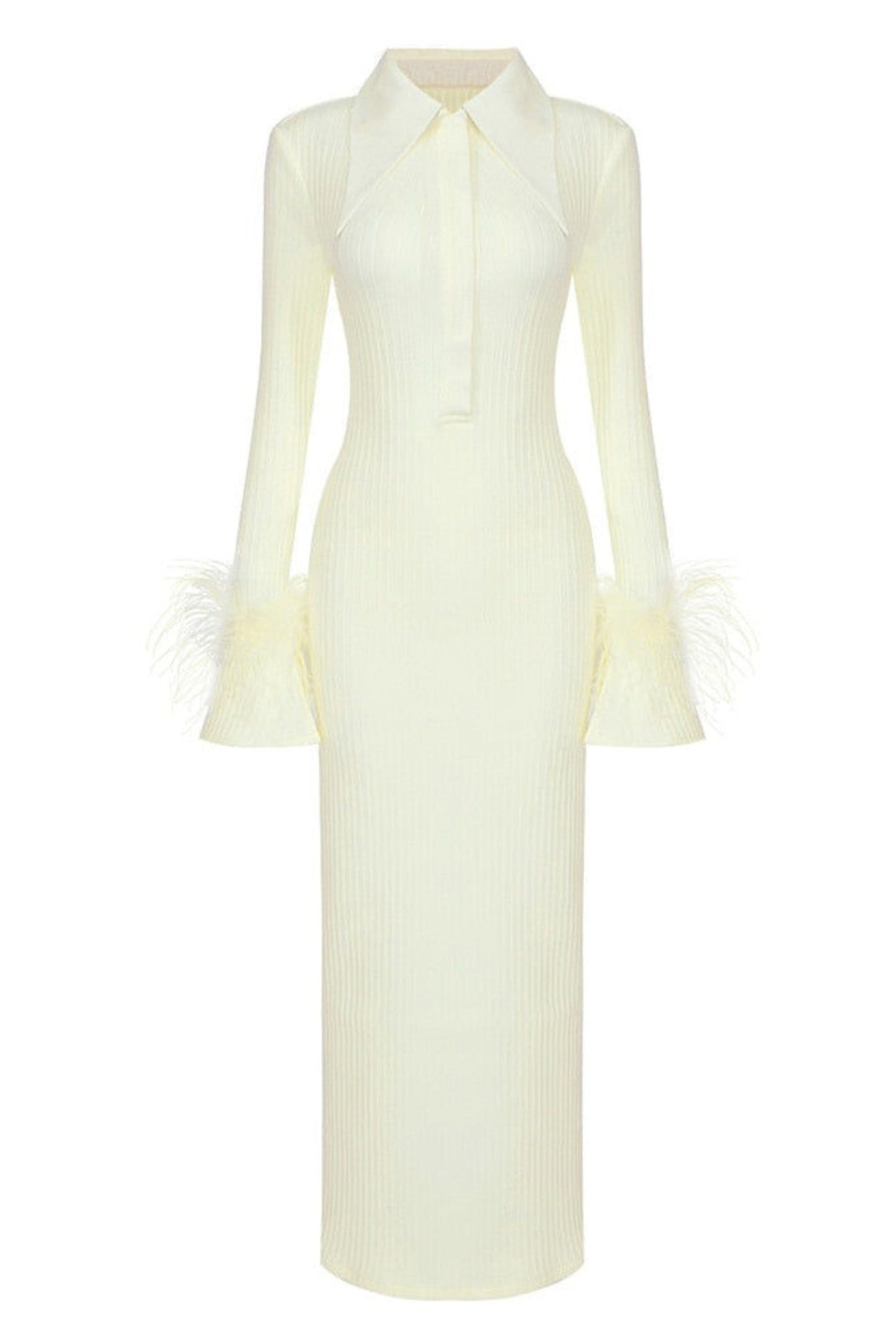 Knit feather bandage maxi dress in yellow
