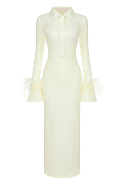 Knit feather bandage maxi dress in yellow