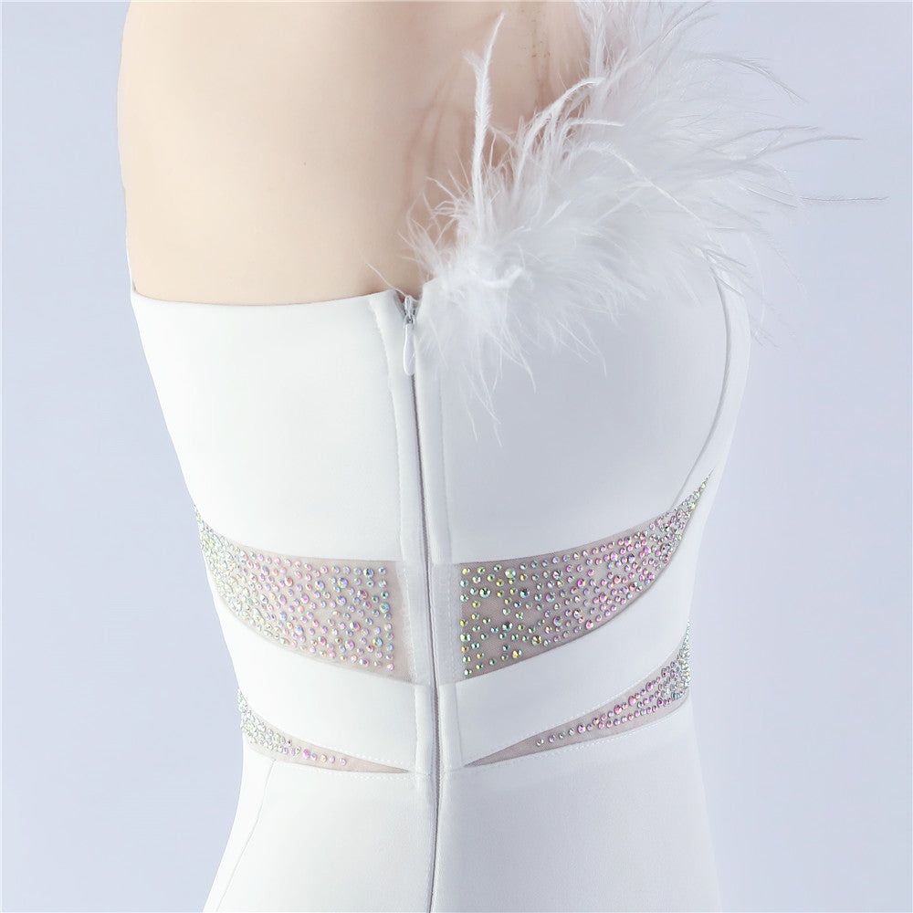 Fur Rhinestone Formal Dress