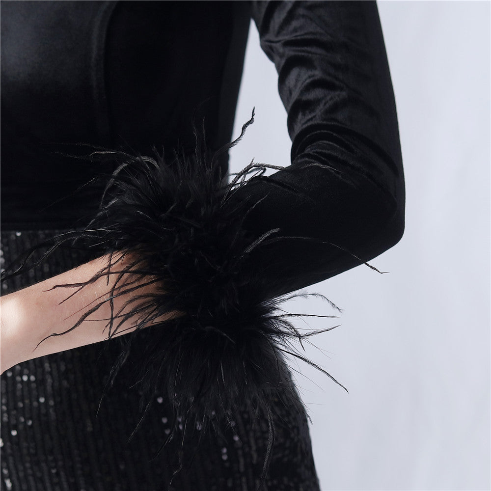 Abito formale in velluto con strass sfumati