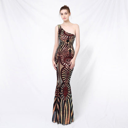 One Shoulder Sequin Fishtail Formal Dress