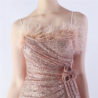 Fur Crafted Flower Formal Dress