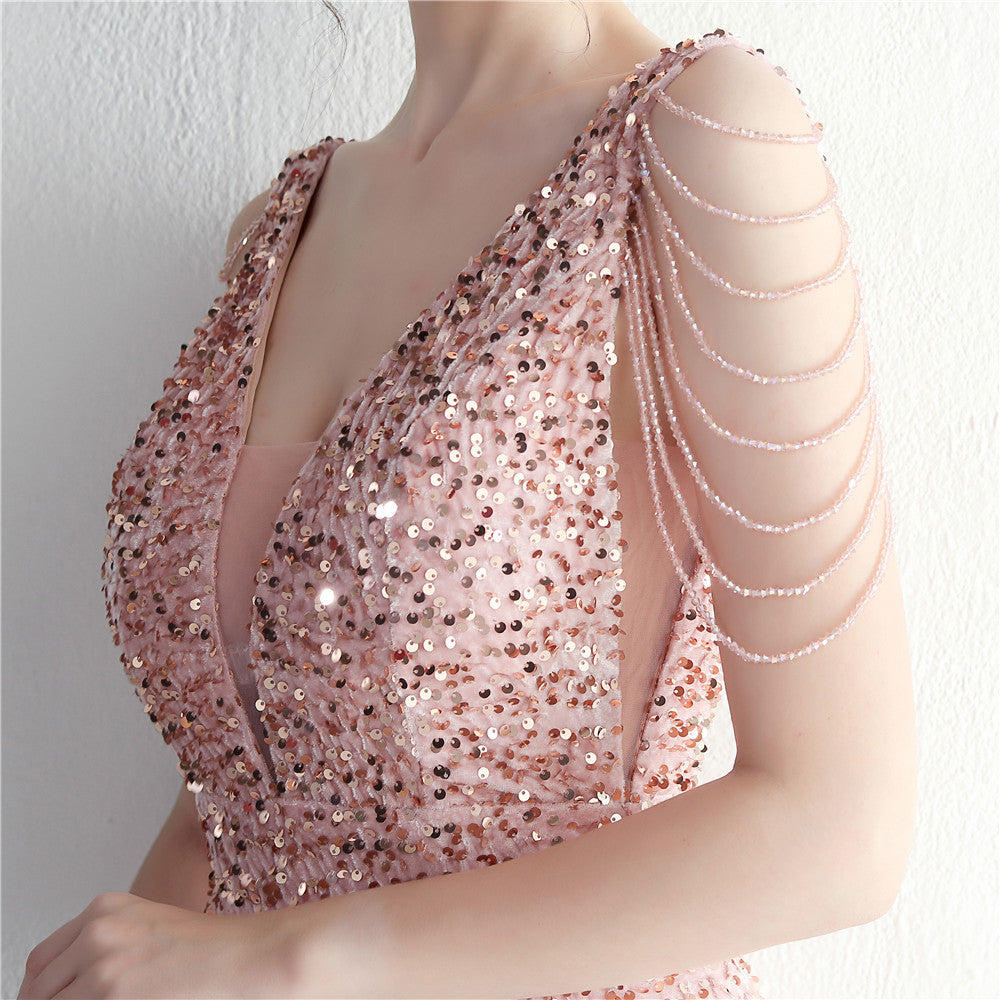 Backed Beaded Formal Dress