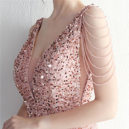 Backed Beaded Formal Dress