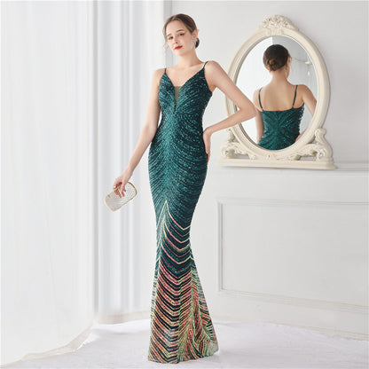 Wave Gradient Beaded Formal Dress
