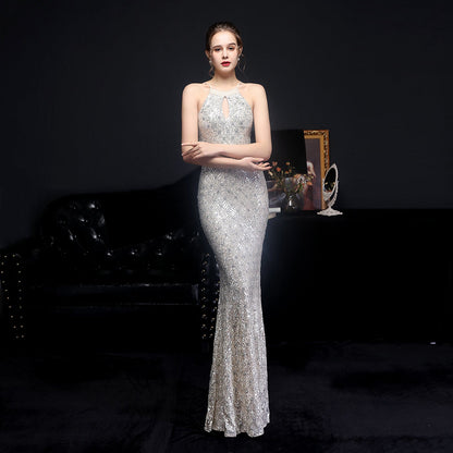 Long Neck Stapled Formal Dresses