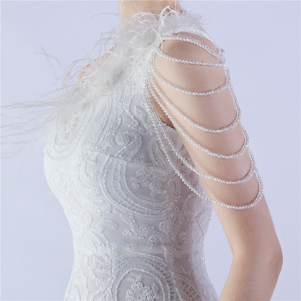 Beaded and Ostrich Fur Sequined Formal Dress