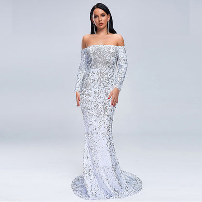 karry off shoulder long sleeve sequin bodycon maxi dress