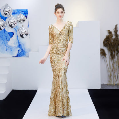 Neck Sequin Formal Dress
