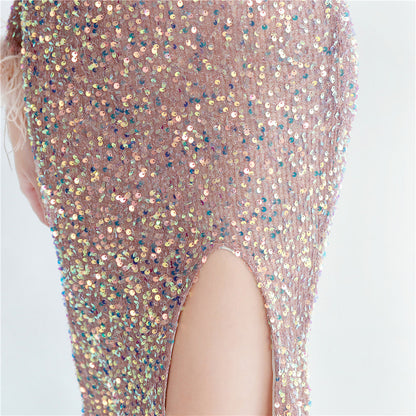 Split Long Sleeve Sequin Formal Dress