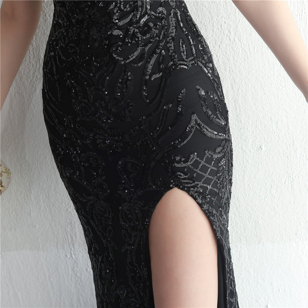 Positioned Floral Beaded Formal Dress