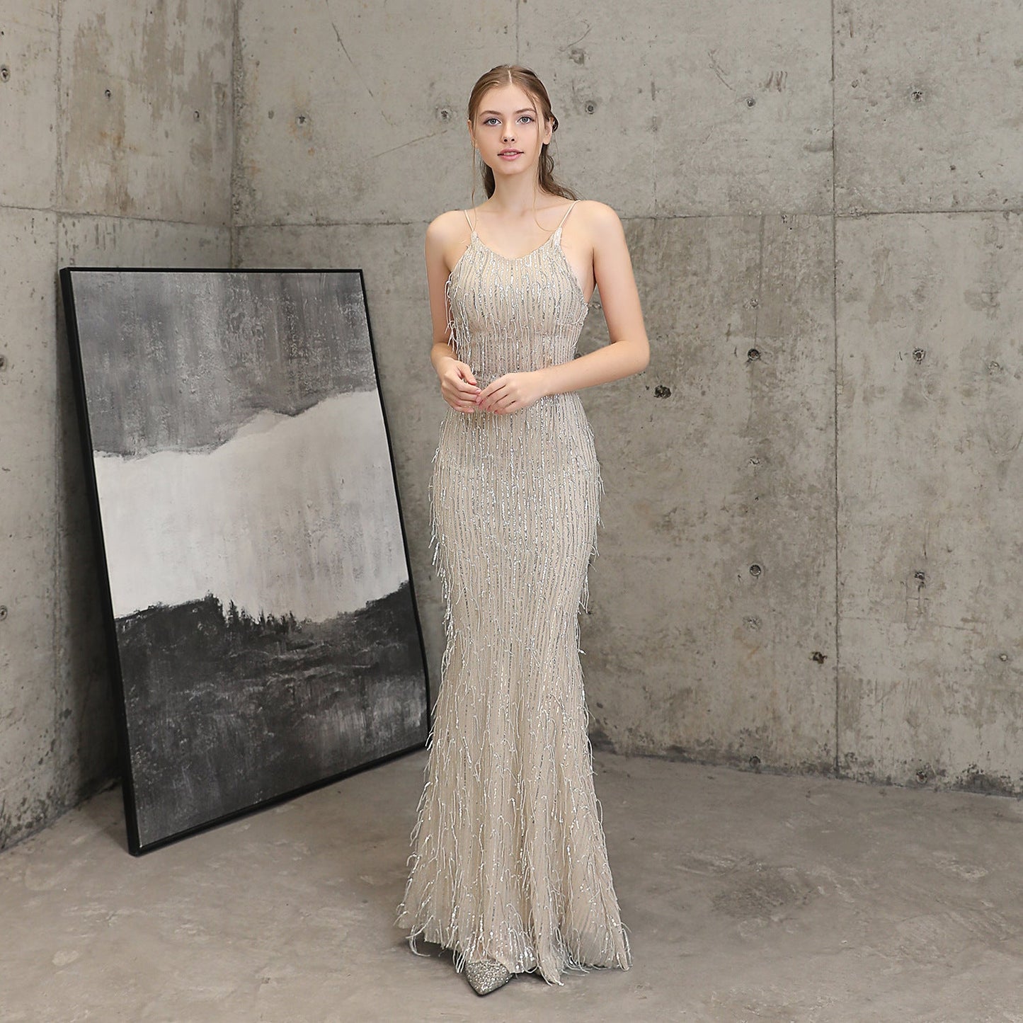 Silk Thread Fringe Beaded Formal Dresses