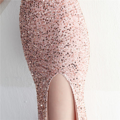 Backed Beaded Formal Dress