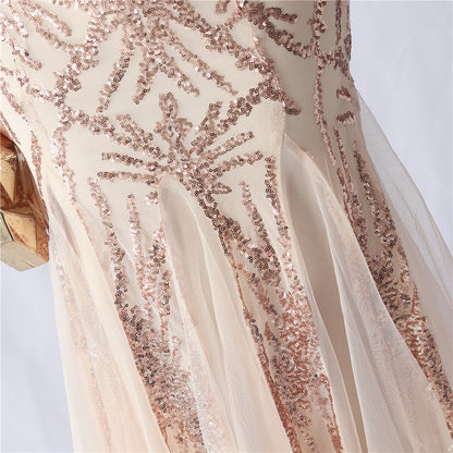 Ostrich Fur Mesh Beaded Formal Dresses