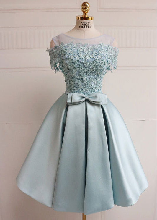 Blue lace mini prom dress