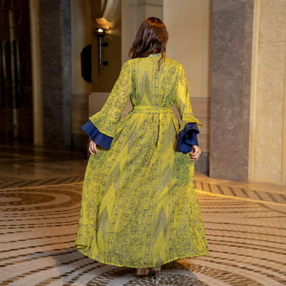 2 Pcs Suit Middle East Evening Dress Cross-border Muslim Lady Lotus Leaf Sleeve New Dress Abaya Robe