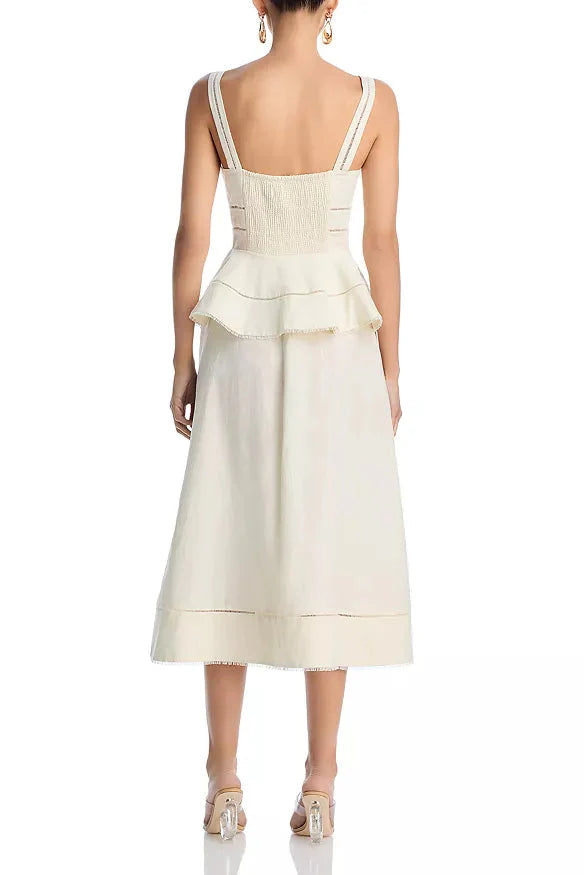 Peplum hollow Midi Dress in beige