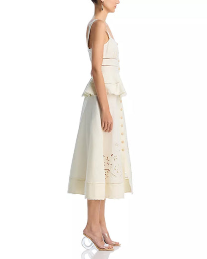 Peplum hollow Midi Dress in beige