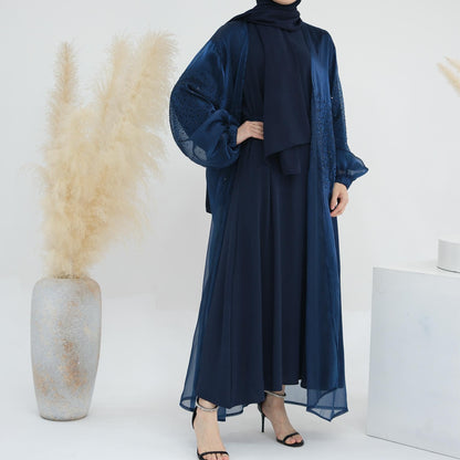 3 Pcs Set Cardigan+Inner Dress+Hijab
