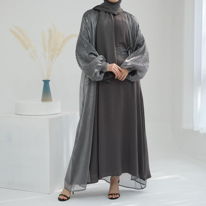 3 Pcs Set Cardigan+Inner Dress+Hijab