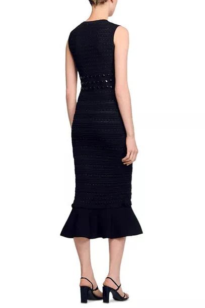 valerie Studded Knit sleeveless Midi Dress in black