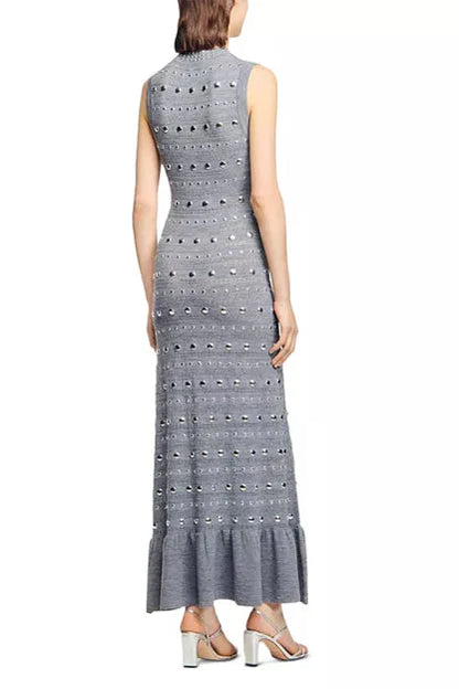 valerie Studded Knit sleeveless Midi Dress in gray